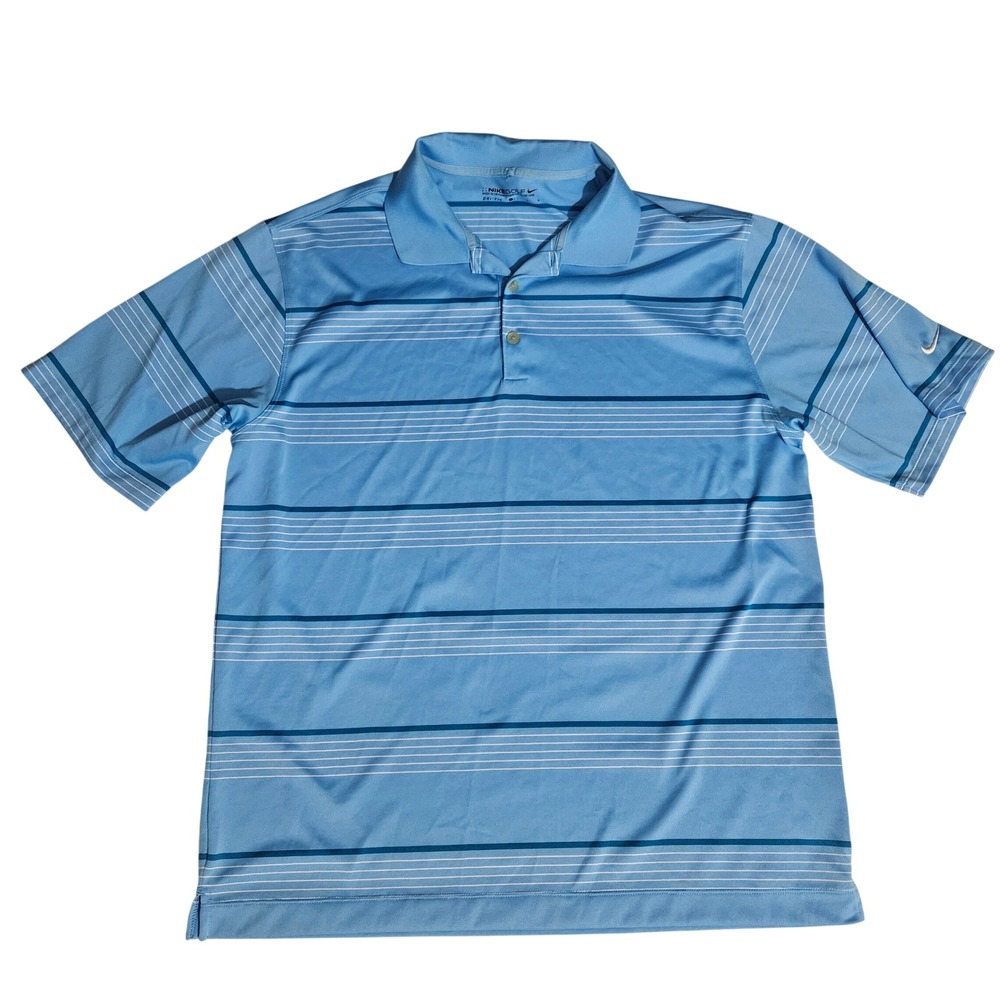 Nike Golf Dri-FIT Polo Shirt Mens Large Blue Horizontal Stripe Performance Top